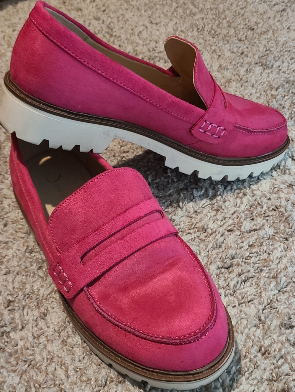 Journee Collection Hot Pink Suede Lug Sole Loafers, Size 9W (US)